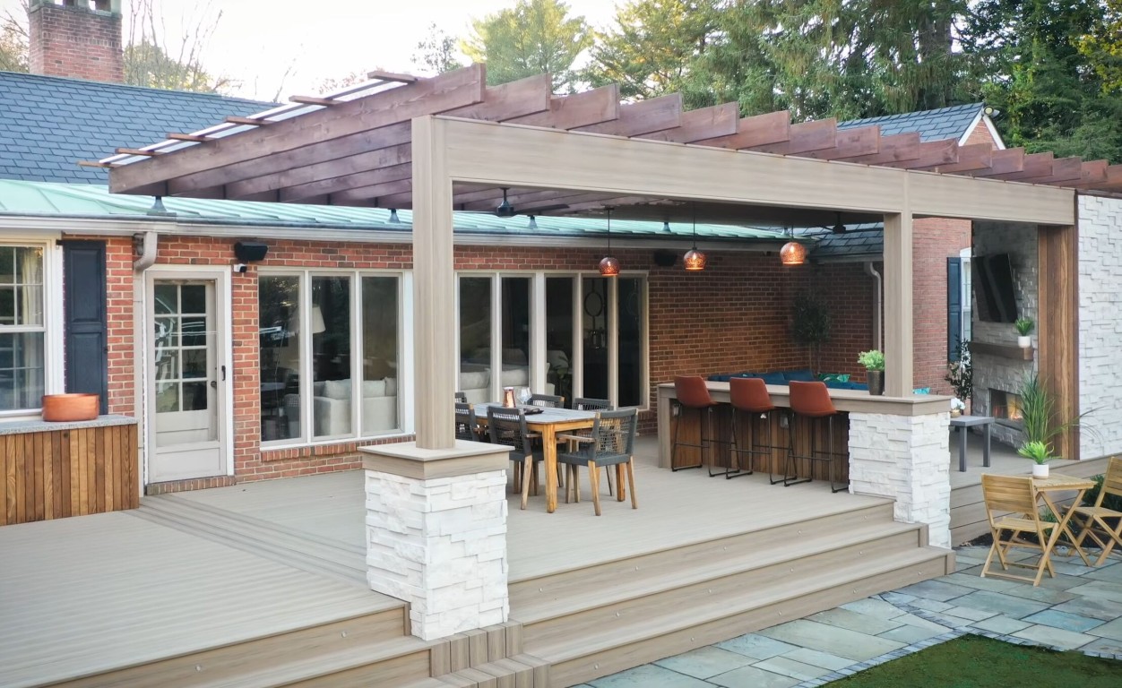Luxury outdoor living space with custom deck and pergola in Glendale, AZ